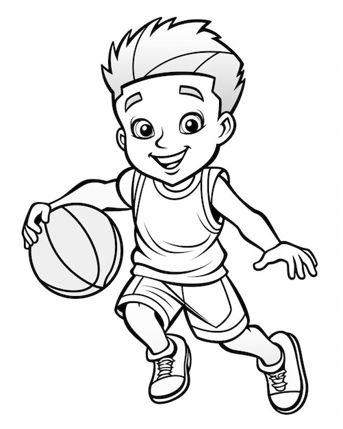 Photo a cartoon boy running with a basketball ball in his hand generative ai