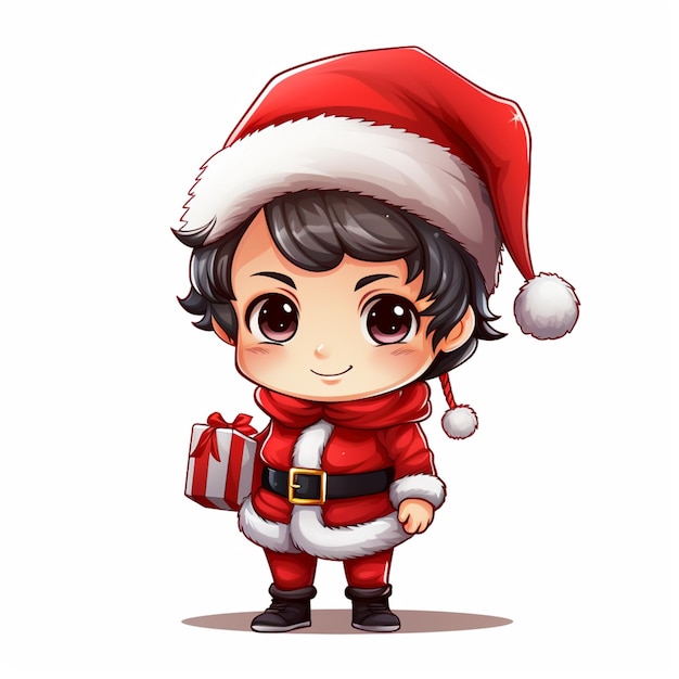 cartoon boy in santa outfit holding a present generative ai