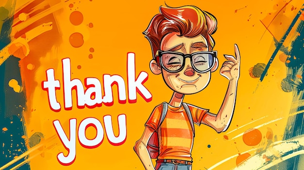 Photo cartoon boy saying thank you on vibrant background