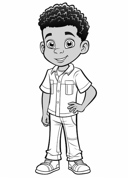 a cartoon boy in a shirt and pants standing with his hands on his hips generative ai