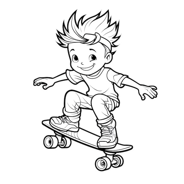 Photo a cartoon of a boy on a skateboard