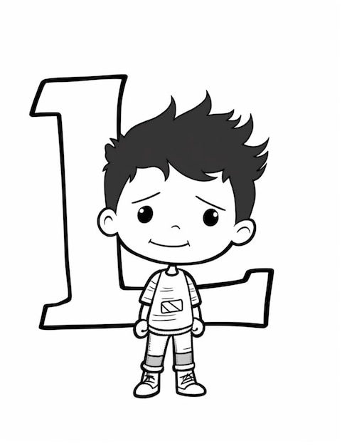 a cartoon boy standing in front of a large letter i generative ai