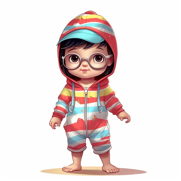 Cartoon boy in a striped outfit and glasses standing generative ai