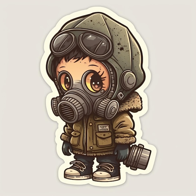 Cartoon boy wearing gas mask and jacket with goggles generative ai