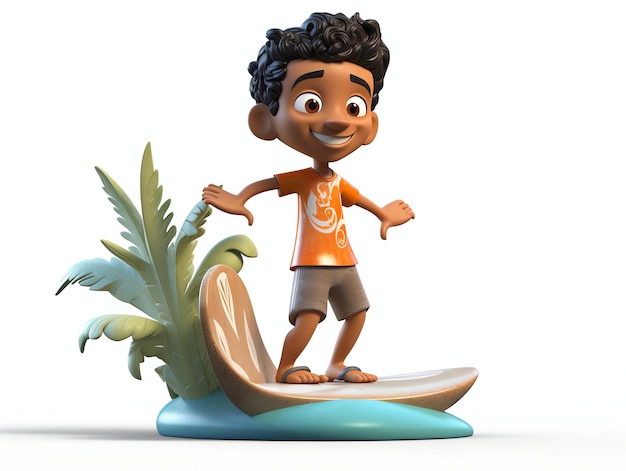 Foto un ragazzo cartone animato che indossa una maglietta arancione con sopra la parola tropicale.