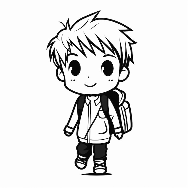 A cartoon boy with a backpack and a backpack on his back generative ai