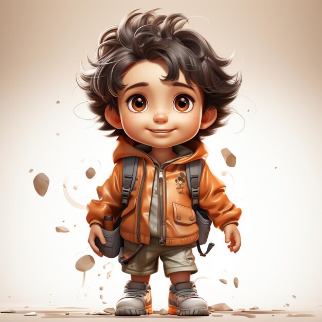 cartoon boy with backpack and backpack standing in front of a wall generative ai