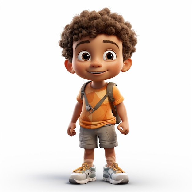 cartoon boy with backpack and backpack standing in front of a white background generative ai