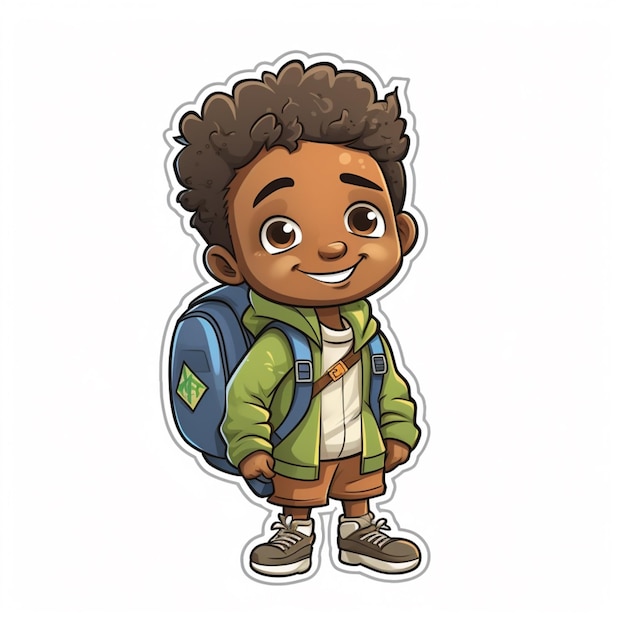 Cartoon boy with backpack and backpack standing in front of white background generative ai