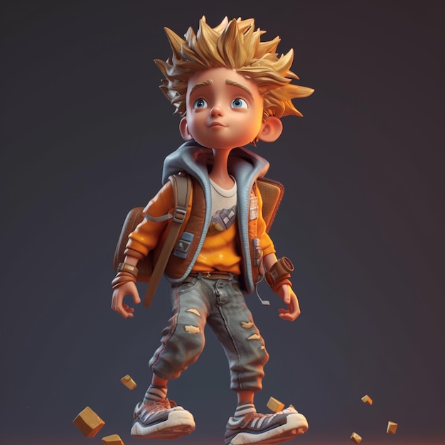 A cartoon boy with a backpack and a bag of cheese.