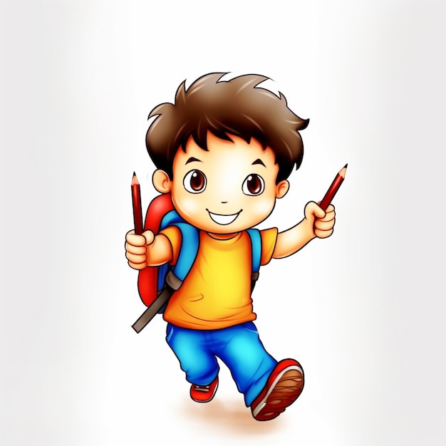 cartoon boy with a backpack and a pencil generative ai