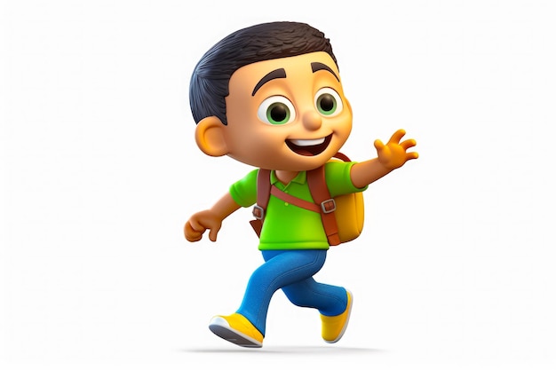 Cartoon boy with backpack running with his hands out to the side Generative AI