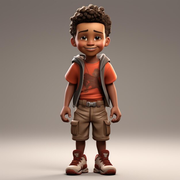 cartoon boy with backpack and shoes standing in front of a gray background generative ai