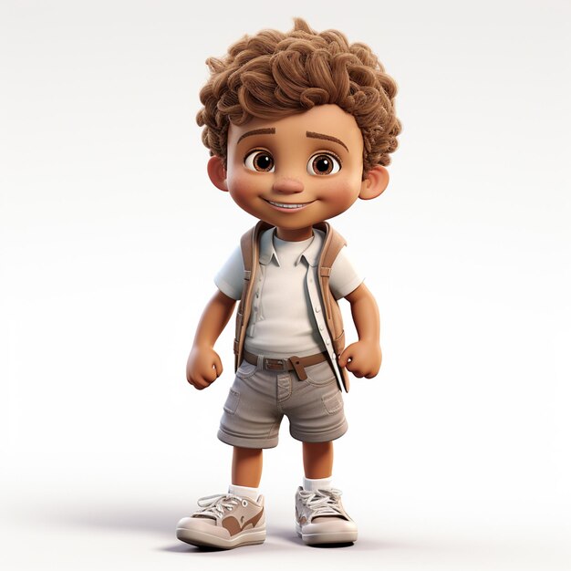 cartoon boy with a backpack and shoes standing in front of a white background generative ai