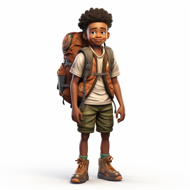 cartoon boy with backpack standing on white background generative ai