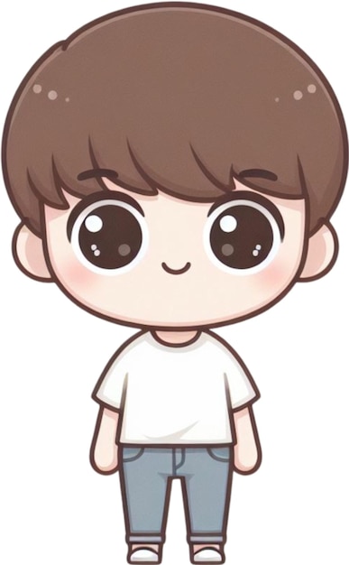 a cartoon boy with big eyes and a white shirt