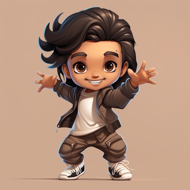 cartoon boy with black hair and a white shirt and black pants generative ai