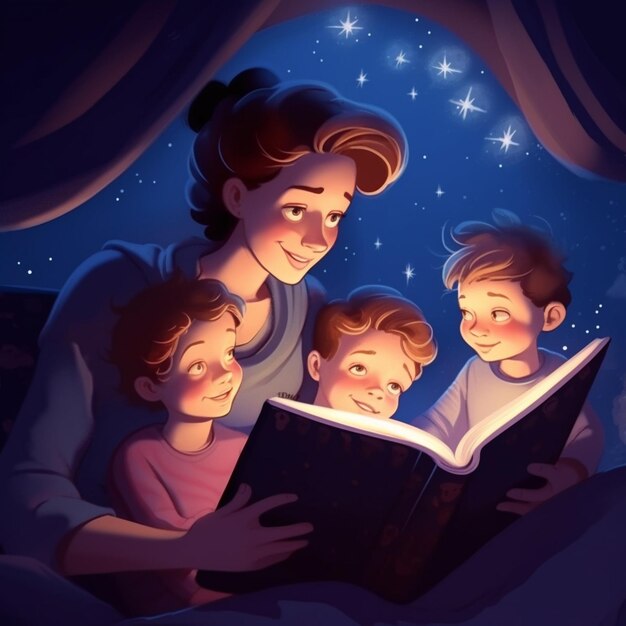 Photo cartoon boy with book kids story illustration design