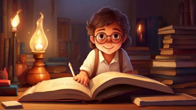 cartoon boy with book