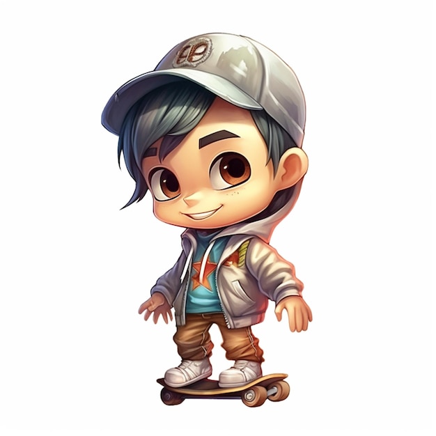 cartoon boy with a cap on riding a skateboard generative ai