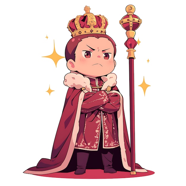 a cartoon of a boy with a crown and a sword