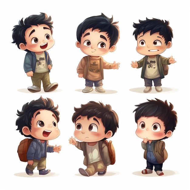 cartoon boy with different expressions and expressions generative ai