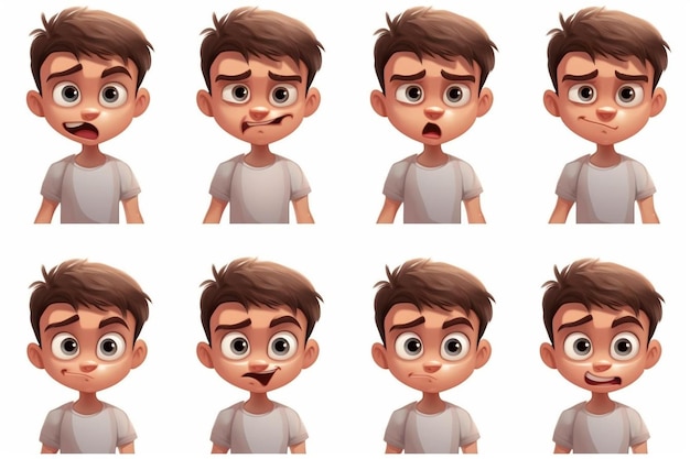 a cartoon boy with different facial expressions