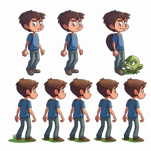 Cartoon boy with different poses and expressions for animation generative ai