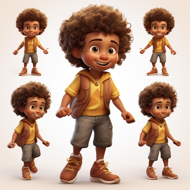 cartoon boy with different poses and hair styles generative ai