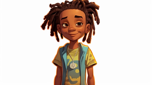 Photo cartoon of a boy with dreadlocks and a backpack generative ai