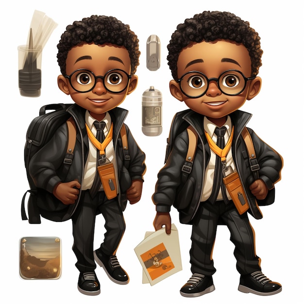 Photo cartoon boy with glasses and backpack with school supplies generative ai