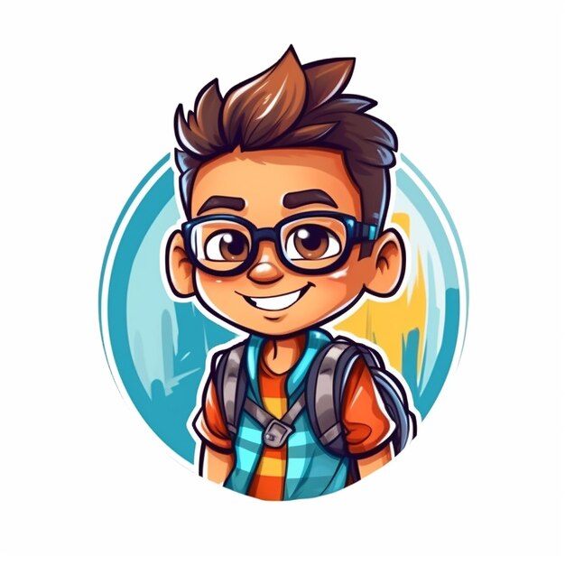 Cartoon boy with glasses and a backpack