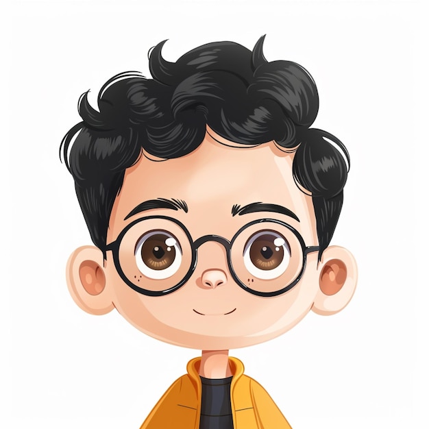 Photo cartoon boy with glasses and a yellow jacket generative ai