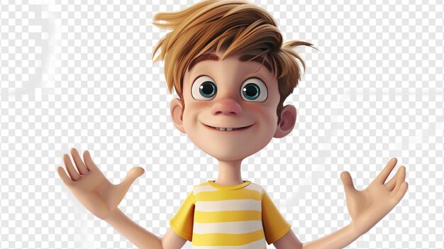 Photo a cartoon boy with his hands up in the air