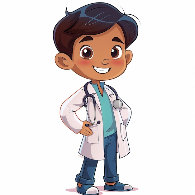 a cartoon of a boy with a lab coat and a stethoscope