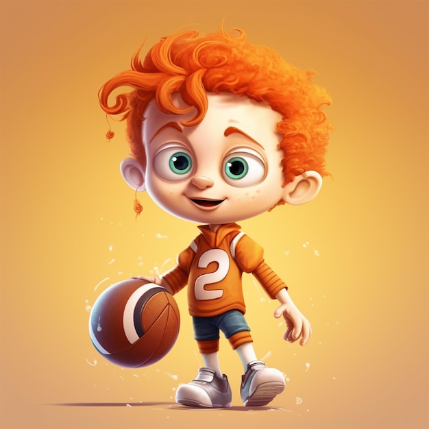 A cartoon of a boy with a red hair wearing an orange shirt with the number 2 on it.