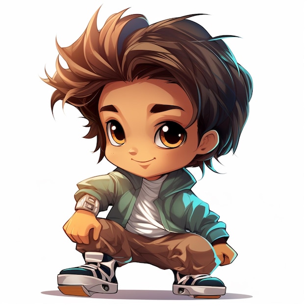 cartoon boy with a skateboard in his hand and a jacket on generative ai