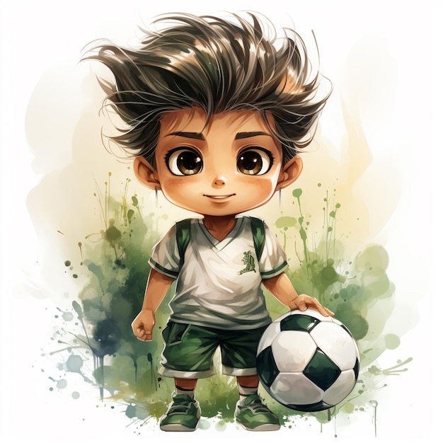 cartoon boy with a soccer ball in his hand generative ai