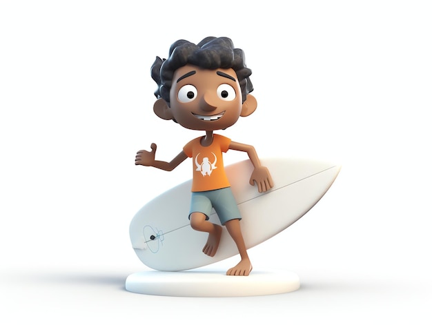 A cartoon boy with a surfboard that says'surf'on it