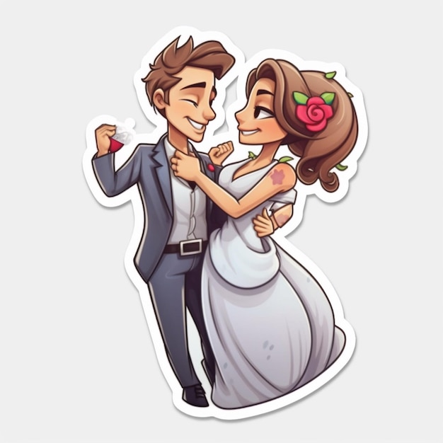 Photo cartoon bride and groom dancing together in formal attire generative ai