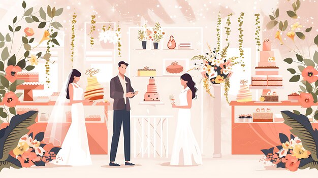 Photo a cartoon of a bride and groom in a wedding room