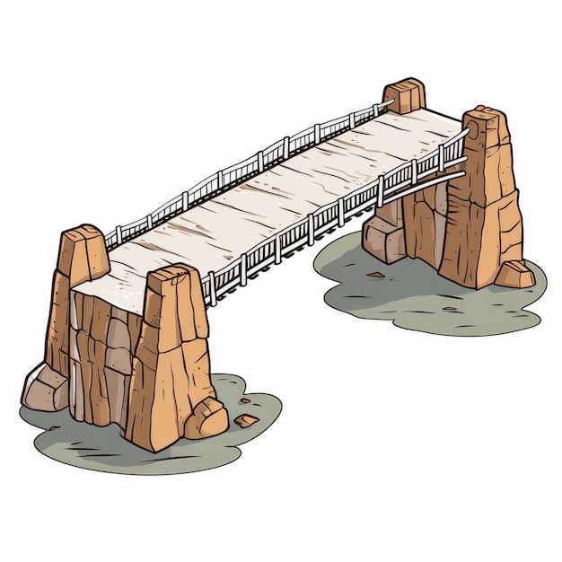 Photo cartoon a bridge connecting two cliffs on white background ai generated