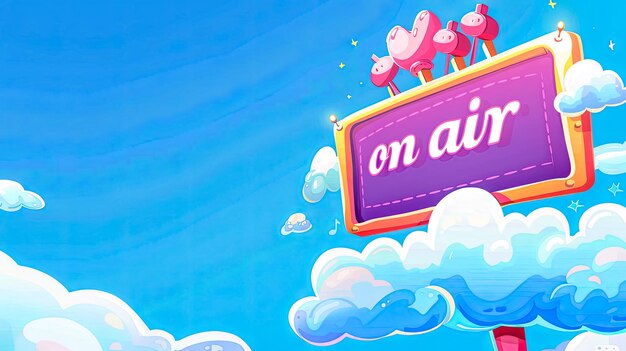 Cartoon broadcasting sign on air in cloudscape