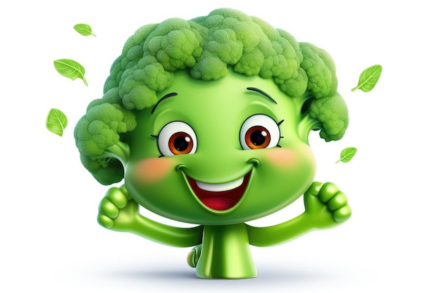 Cartoon broccoli met gelukkige gezichten op een witte achtergrond Generatieve AI