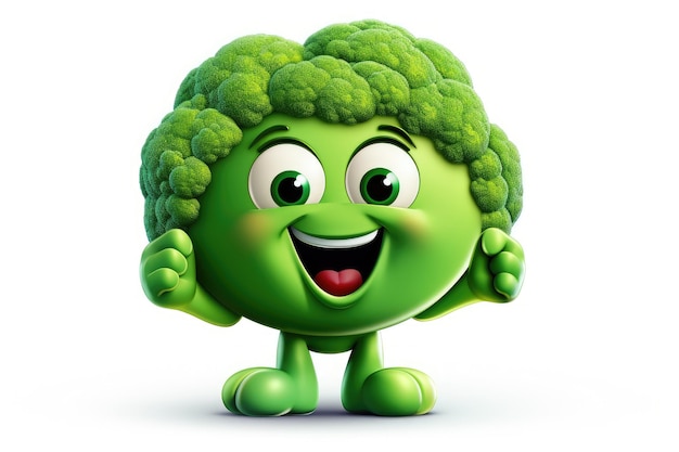 Cartoon broccoli with happy faces on a white background Generative AI