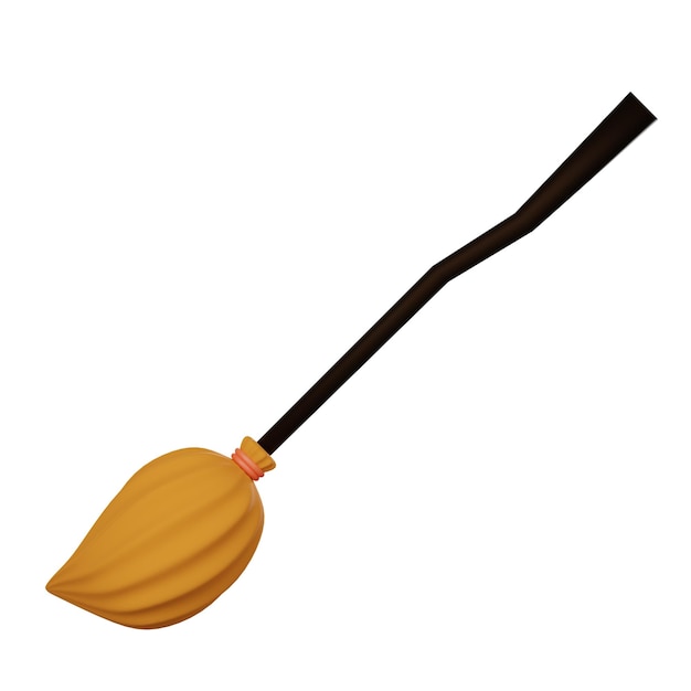 Photo cartoon broom black stick on white background for helloween 3d illustration render has clipping path