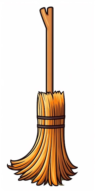 Foto una scopa a cartone animato con una maniglia di legno e una maniglie di legno generativa ai