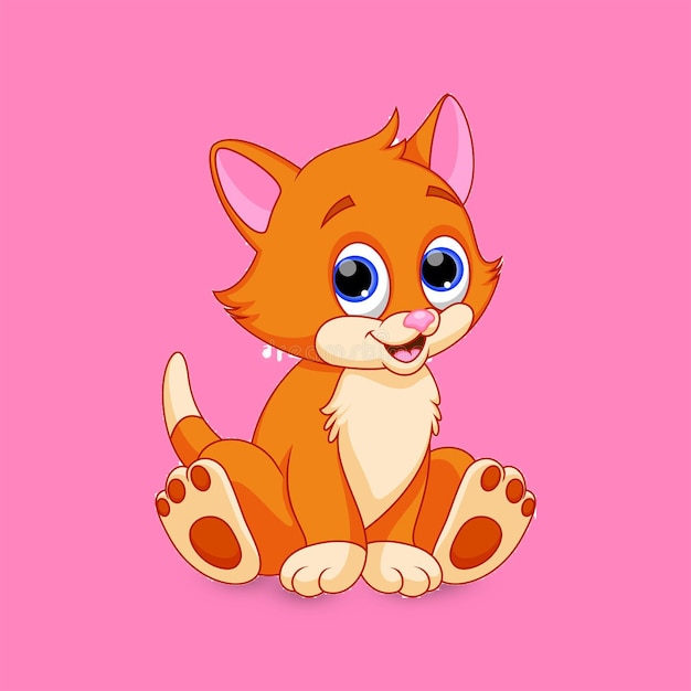 cartoon brown cat with pink background