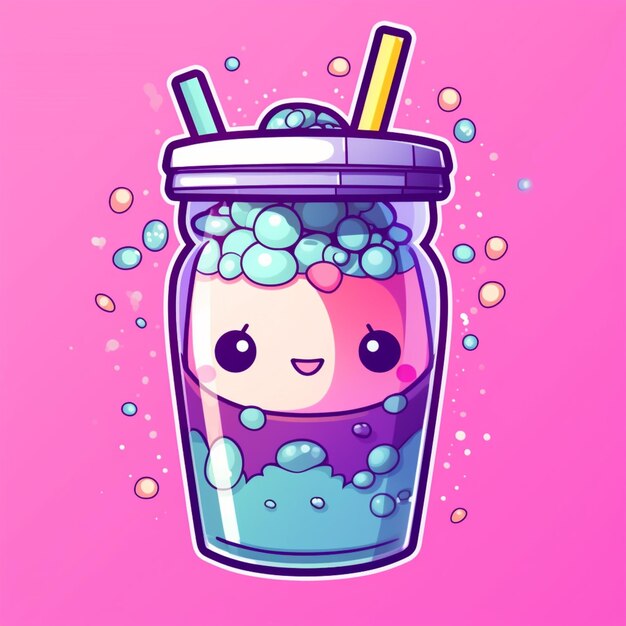 A cartoon bubble milkshake with a straw and a straw in it generative ai