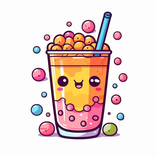 写真 カートゥーン・バブル・ティー (bubble tea) ストローを入れたお茶